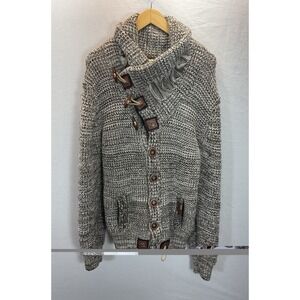 LCR Black Edition Men XL Brown Cable Knit Toggle Pockets Shawl Cardigan Sweater